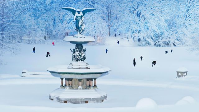 「雪の中のベセスダの噴水」米国ニューヨーク州, セントラルパーク