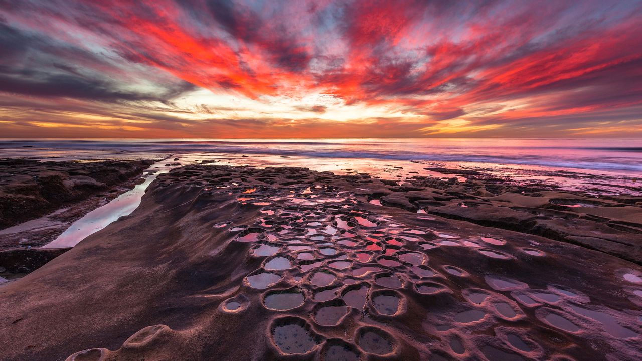 夕焼けに染まる干潮, カリフォルニア州