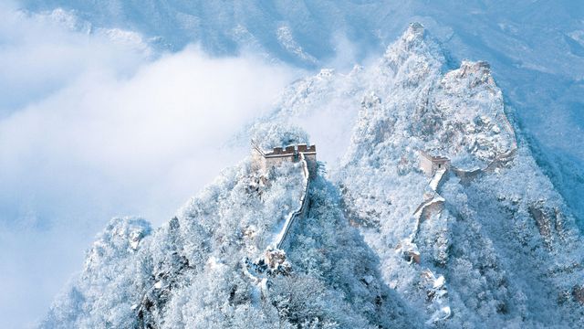 雪化粧した万里の長城, 中国