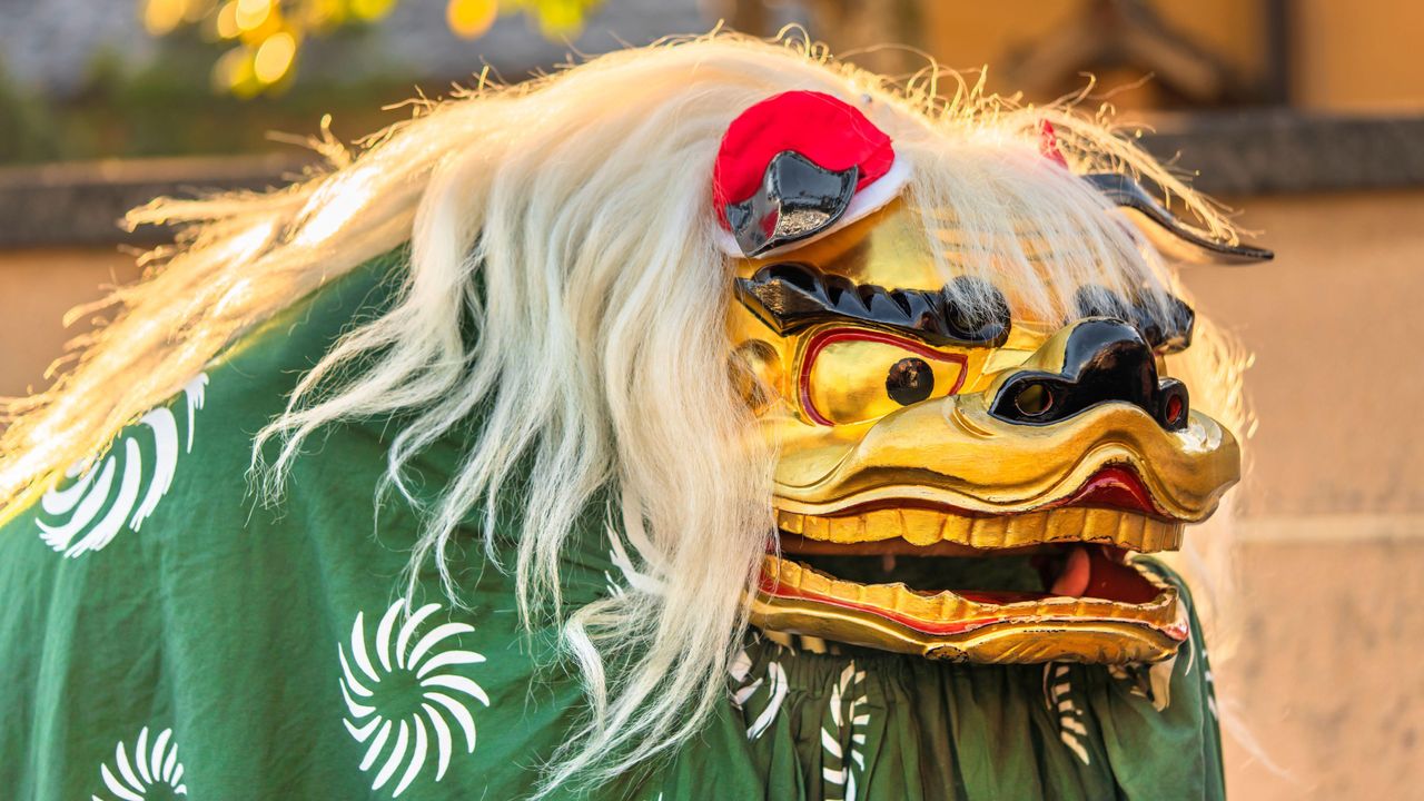 【輪島塗】赤白獅子舞/壁掛け。＊ ミニ 南方 獅子舞 S（6号30cm）子供用 【送料無料】（沖縄別途