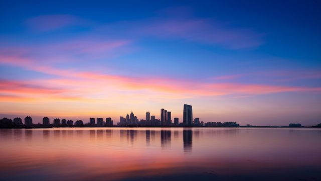 色彩豊かな都市シルエット，蘇州，中国