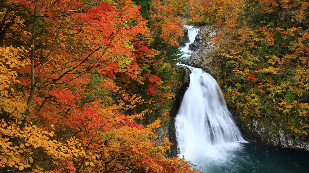 紅葉に包まれた法体の滝, 秋田県 由利本荘市